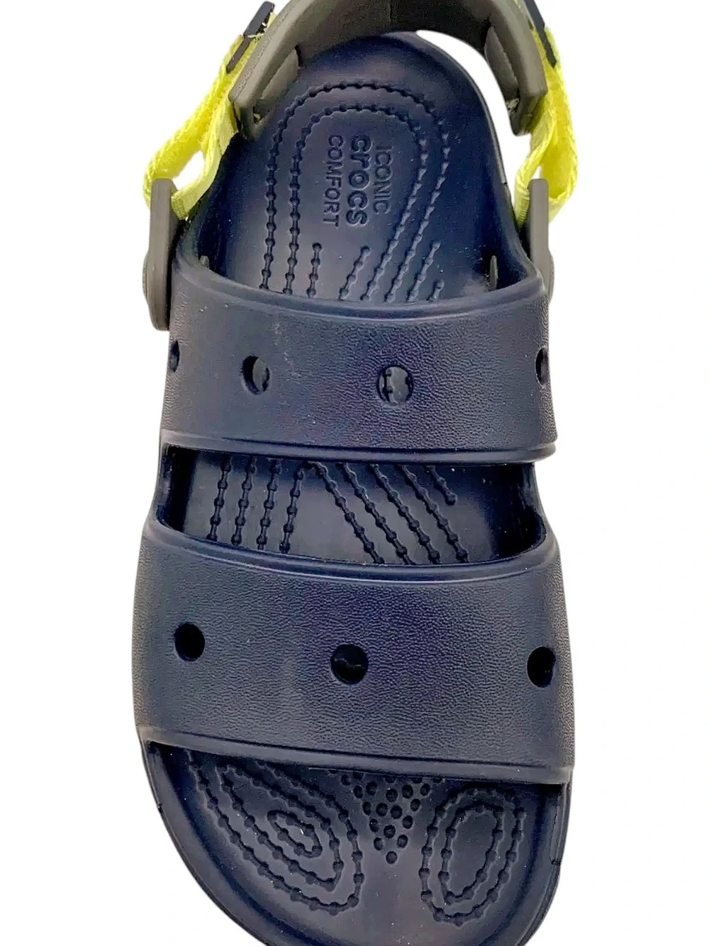 CROCS Kids Navy Blue Sandal with Yellow Heel Strap Size 5